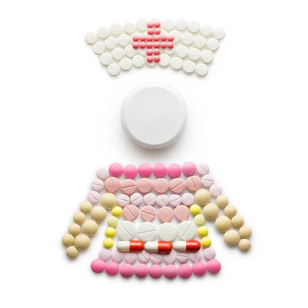 Kreativní Medicíny Zdravotnictví Koncepce Léků Prášky Zdravotní Sestra Nebo Ženský — Stock fotografie