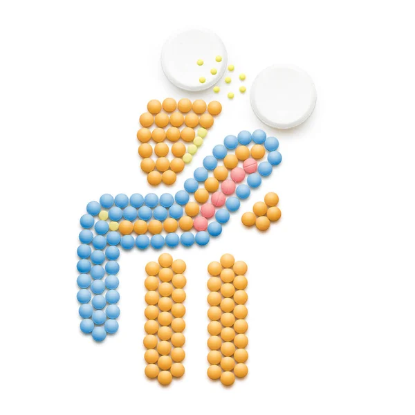 Koncepcja Kreatywnych Zdrowia Leki Tabletki Białym Tle Osoba Która Przeziębiony — Zdjęcie stockowe