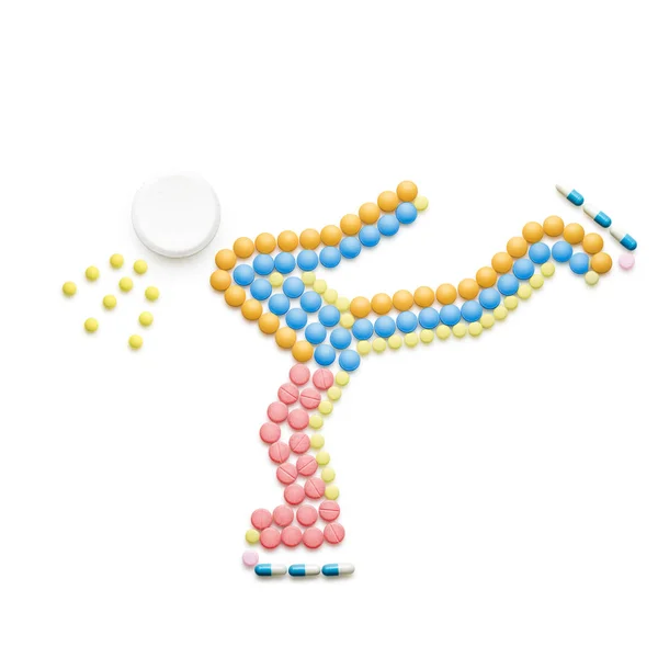 Kreatív Egészségügyi Koncepció Készült Kábítószer Tabletták Elszigetelt Fehér Egy Személy — Stock Fotó