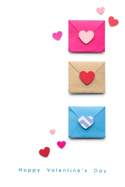 Creatieve Valentines Concept Foto Van Drie Enveloppen Met Harten Gemaakt — Stockfoto