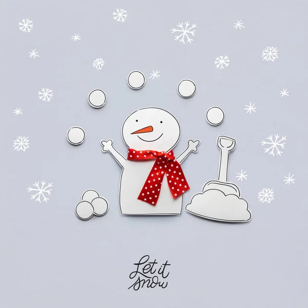 Foto Criativa Boneco Neve Feito Papel Sobre Fundo Cinza — Fotografia de Stock