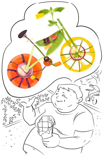 肥胖的人坐在一个公园 梦见积极的生活方式 和骑自行车 — 图库照片
