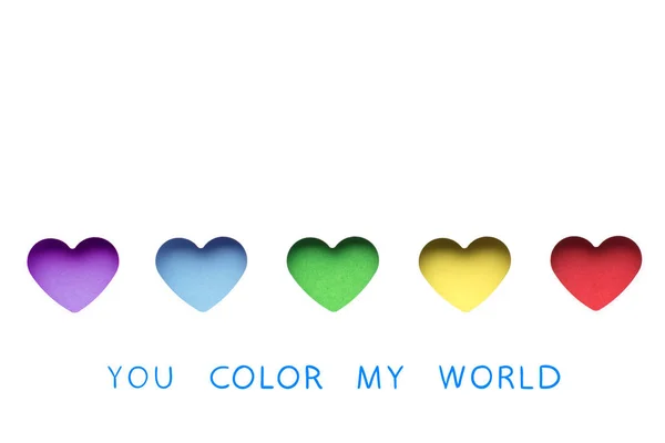 Creative Valentines Concept Photo Colored Hearts White Background — Stock Photo, Image