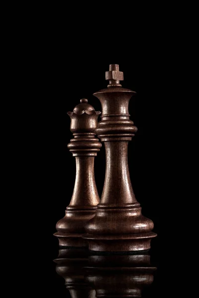 Concept Jeu Échecs Roi Reine Bois Noir Les Figures Les — Photo