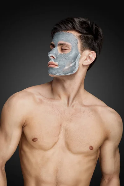 Portrait Beautiful Young Man Facial Mud Clay Mask Face Body — Stock Photo, Image