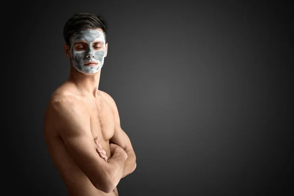 Portrait Beautiful Young Man Facial Mud Clay Mask Face Body — Stock Photo, Image