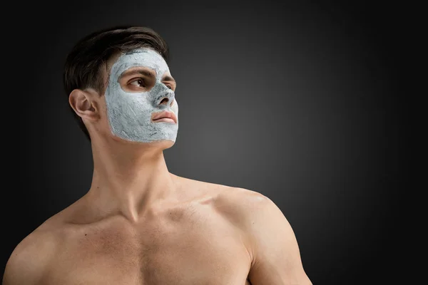 Portrait Beautiful Relaxed Young Man Facial Mud Clay Mask Face — Stock Photo, Image