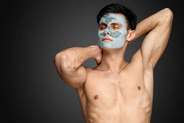Portrait Beautiful Relaxed Young Man Facial Mud Clay Mask Face — Stock Photo, Image