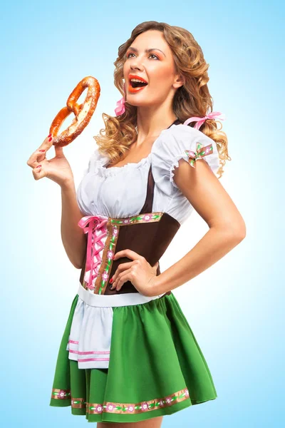 Jonge Sexy Oktoberfest Vrouw Dragen Een Traditionele Beierse Jurk Dirndl — Stockfoto
