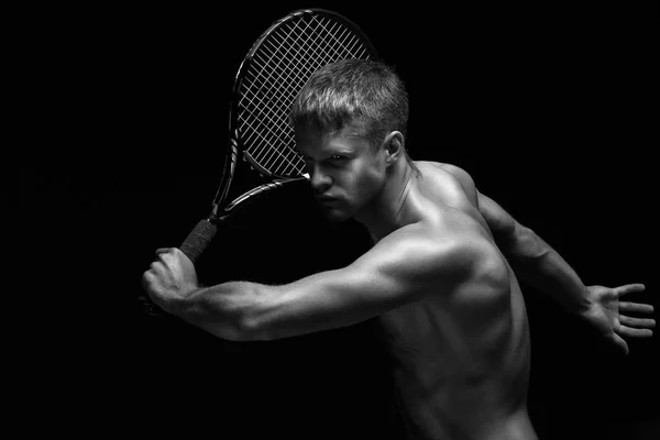 라켓과 테니스 선수의 초상화 — 스톡 사진