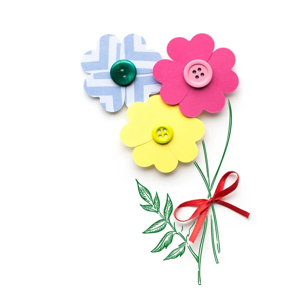 Kreatives Valentinskonzept Foto Einer Blume Aus Papierherzen Mit Knöpfen Auf — Stockfoto