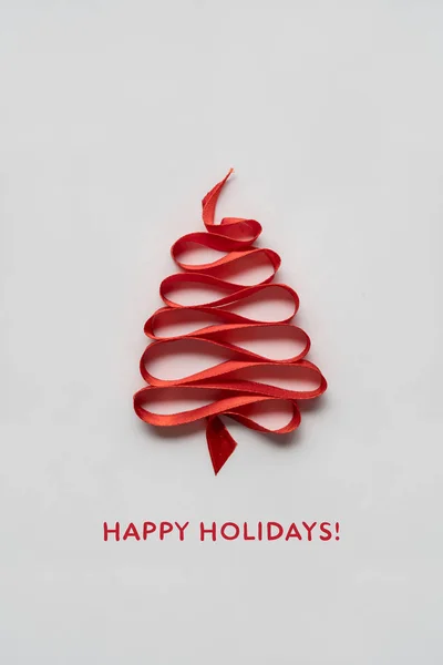 Creative Concept Photo Christmas Tree Made Ribbon White Background — Stock Photo, Image
