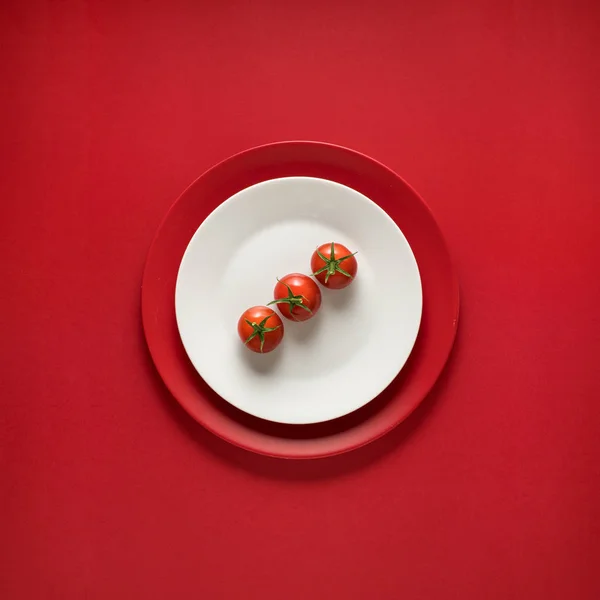 Creative Concept Photo Painted Plates Red Background — Stock Photo, Image
