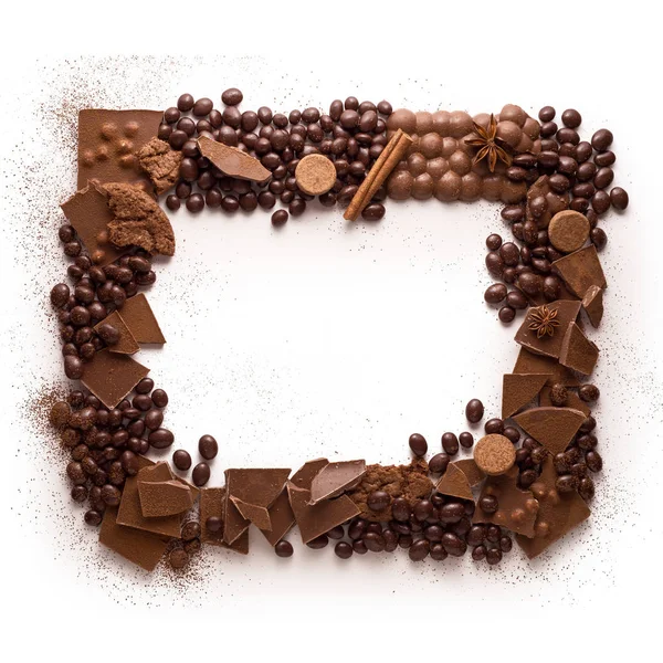 Creative Concept Photo Frame Made Chocolate White Background — Stock Photo, Image