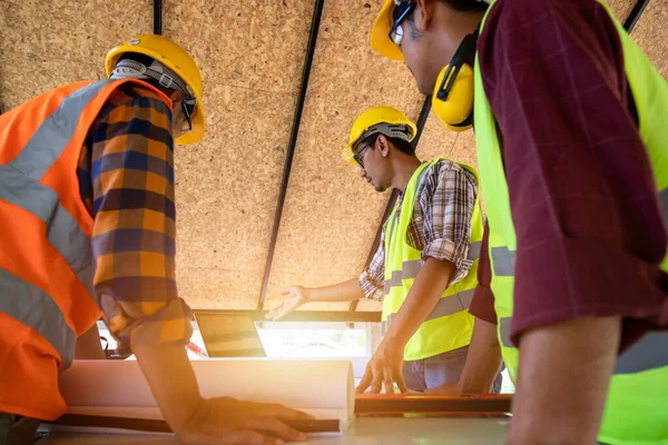 Top View Konstruktion Teamwork Team Ingenjörer Och Arkitekter Som Arbetar — Stockfoto