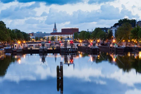 Schöner Winterblick Auf Den Groenburgwal Und Die Südkirche Amsterdam Niederlande — Stockfoto