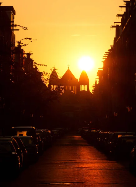 Bellissimo Tramonto Sulla Città Amsterdam — Foto Stock