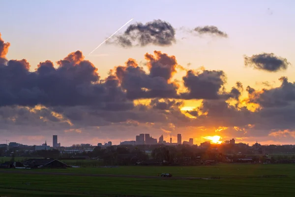 Coucher Soleil Haye Vue Panoramique — Photo