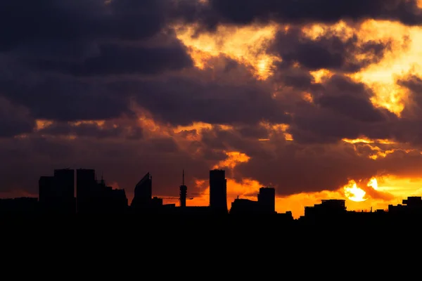 Krásná Panorama Silueta Města Haag Nizozemsko Při Západu Slunce Mraky — Stock fotografie