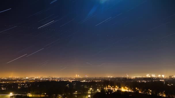 Gyönyörű Csillagút Éjszakai Táj Időközi Videó Amszterdam Városképéről Hollandiában — Stock videók