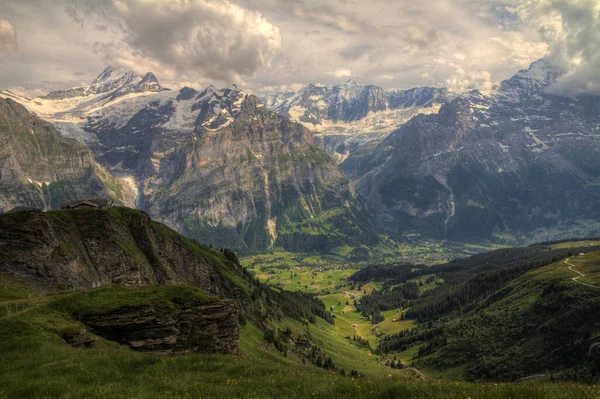 Paisagem Montanhosa Suíço Olhando Para Jungfrau Sobre Grindelwald — Fotografia de Stock