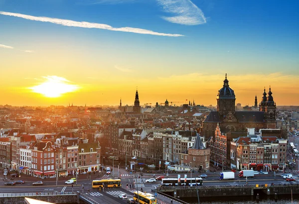 Amsterdam Centrum Skyline Stadsgezicht Bij Zonsondergang — Stockfoto