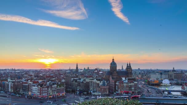 Amsterdam Centru Města Panorama Města Při Západu Slunce — Stock video