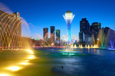 Astana cityscape. Renkli çeşmeler