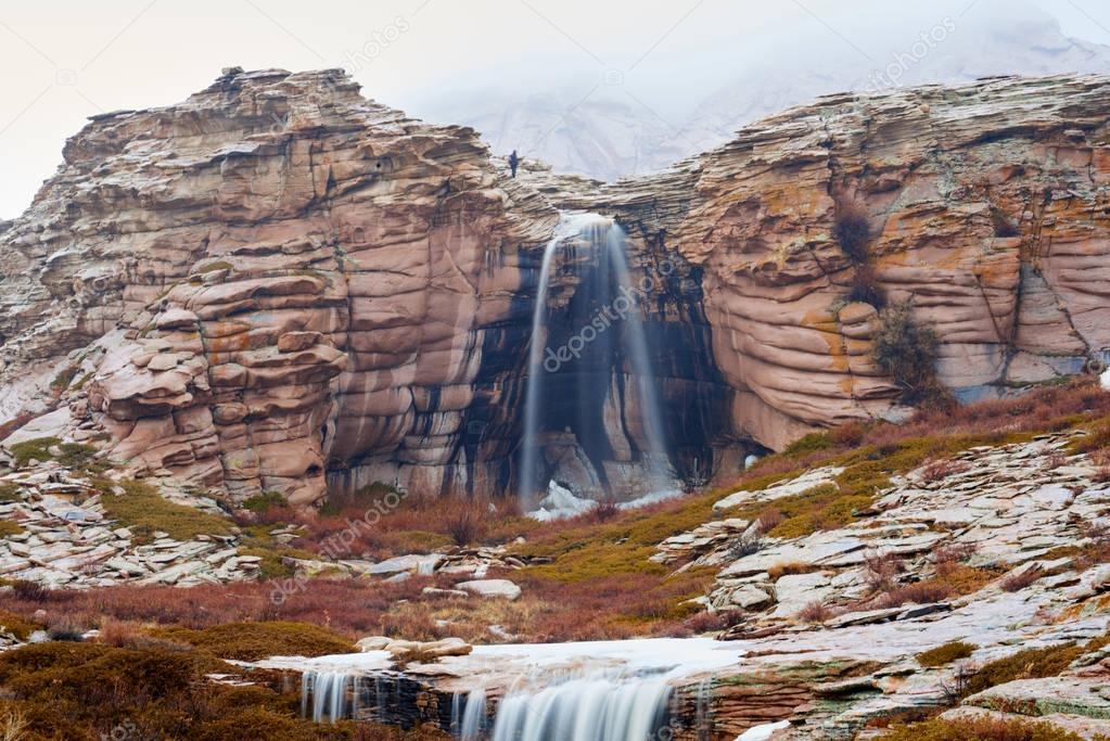 The waterfall on the mountain Bektau ata.Bektau Ata - a mountainous area in the middle of the Kazakhstan steppe, within a radius of about 5-7 km.