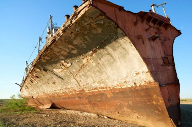 Aral Sea.The Aral deniz gemi terk edilmiş bir Orta Asya'daki eski un Tuz Gölü. Aral Denizi Kuzey Kazakistan ve Özbekistan Güney arasında yalan bir kapalı göl yapıldı..