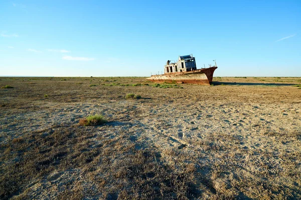 Navi Abbandonate Aral Sea Aral Sea Lago Salato Precedentemente Onu — Foto Stock