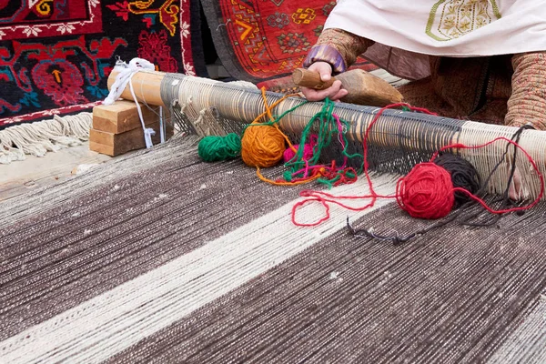Carpet weaving.A carpet is a textile floor covering typically consisting of an upper layer of pile attached to a backing.