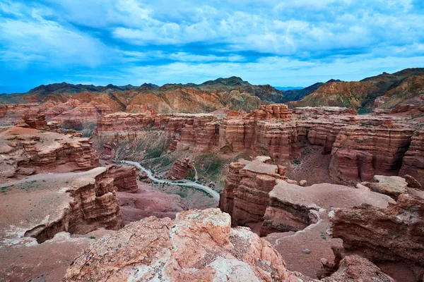 Vista Charyn Canyon Noite Parque Nacional Charyn Região Almaty Cazaquistão — Fotografia de Stock