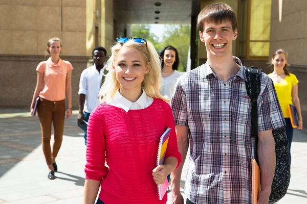 Happy College Students Walking Together — Stock Photo, Image