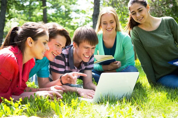 Gruppe Von Studenten Die Gemeinsam Auf Dem Campus Lernen — Stockfoto