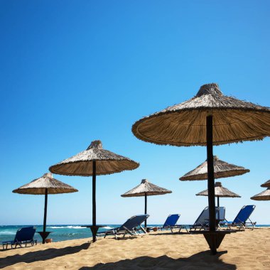 güneşli bir plaj şemsiye