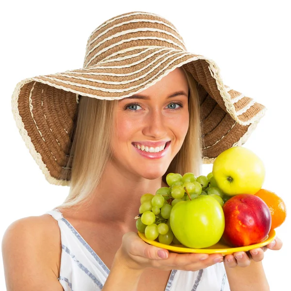 Bonita mujer con frutas — Foto de Stock