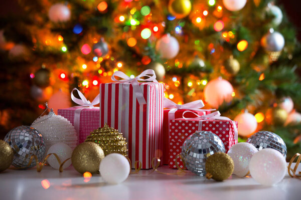 christmas gifts on the bright background