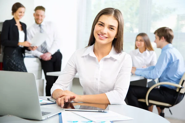 Business people with businesswoman leader — Stock Photo, Image