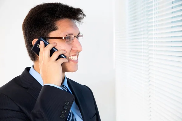 Immagine Copiata Uomo Affari Felice Che Una Telefonata — Foto Stock