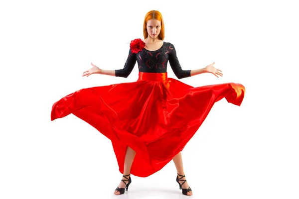 Woman traditional dancer wearing red dress — Stock Photo, Image
