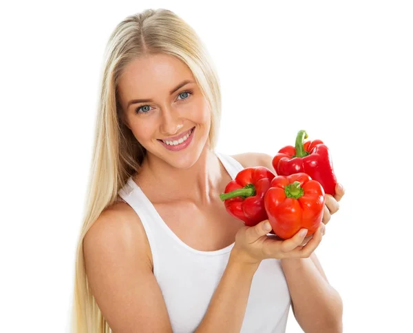 Mujer con pimientos — Foto de Stock