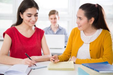 Birlikte okuyan genç kız öğrenci.