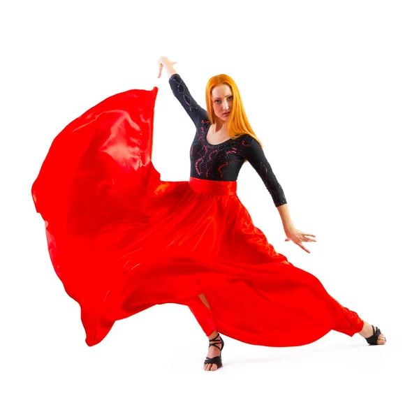 Woman traditional dancer wearing red dress — Stock Photo, Image