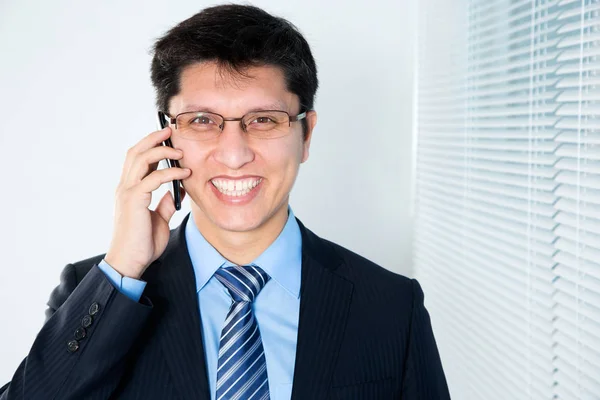 Portrait Casual Businessman Talking Mobile Phone — Stock Photo, Image