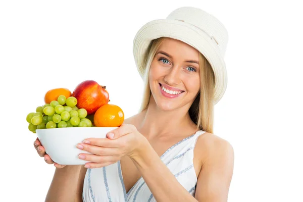 Bonita mujer con frutas — Foto de Stock