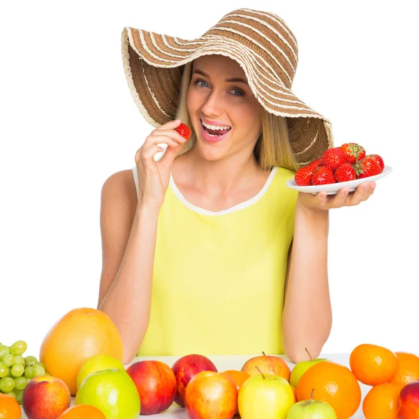 Bonita mujer con frutas — Foto de Stock