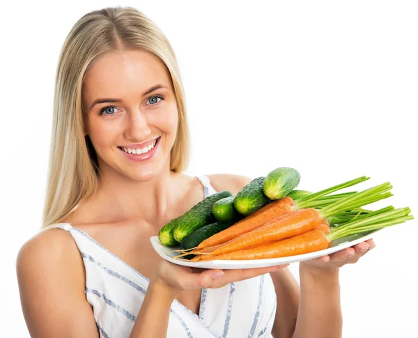 Mujer con verduras frescas — Foto de Stock