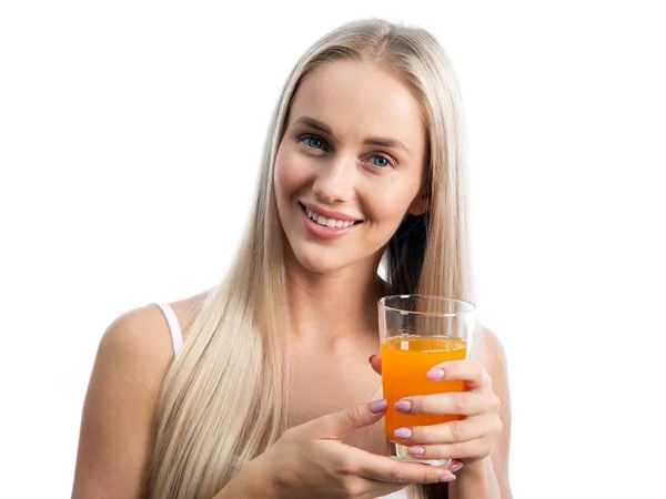 Mujer con jugo de naranja — Foto de Stock