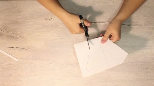 Молодые Женские Руки Создают Шаблон Медицинской Маски Дома — стоковое видео